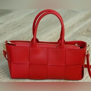 Trending Style Isadora Striking Red Leather Woven Top Handle/Crossbody Handbag